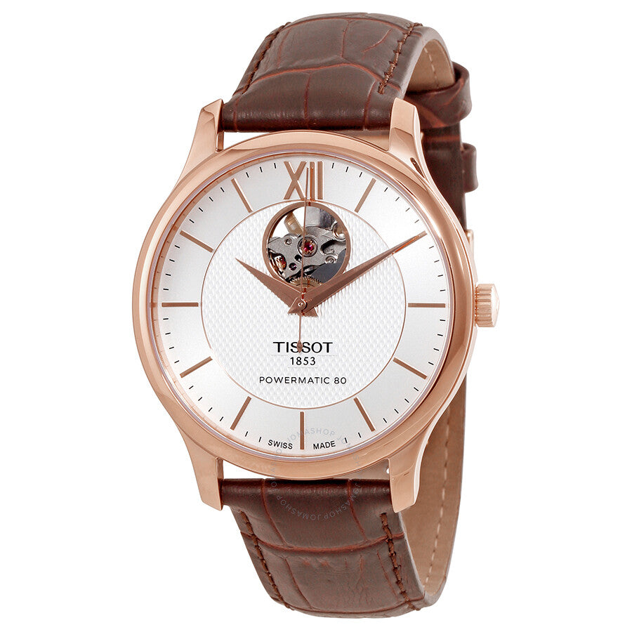 Tissot T-Classic Tradition automatic men's watch with silver dial and rose gold case