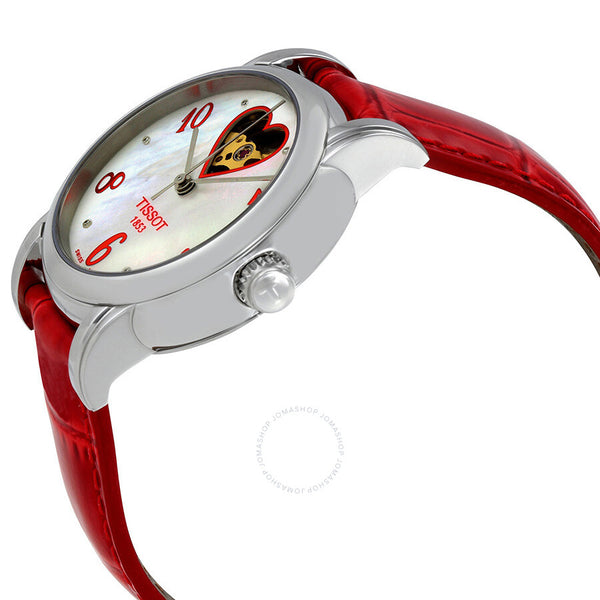 Tissot T-Classic White Mother Of Pearl Dial Red Leather Ladies Heart Watch T050.207.16.116.02 - The Watches Men & Co #2