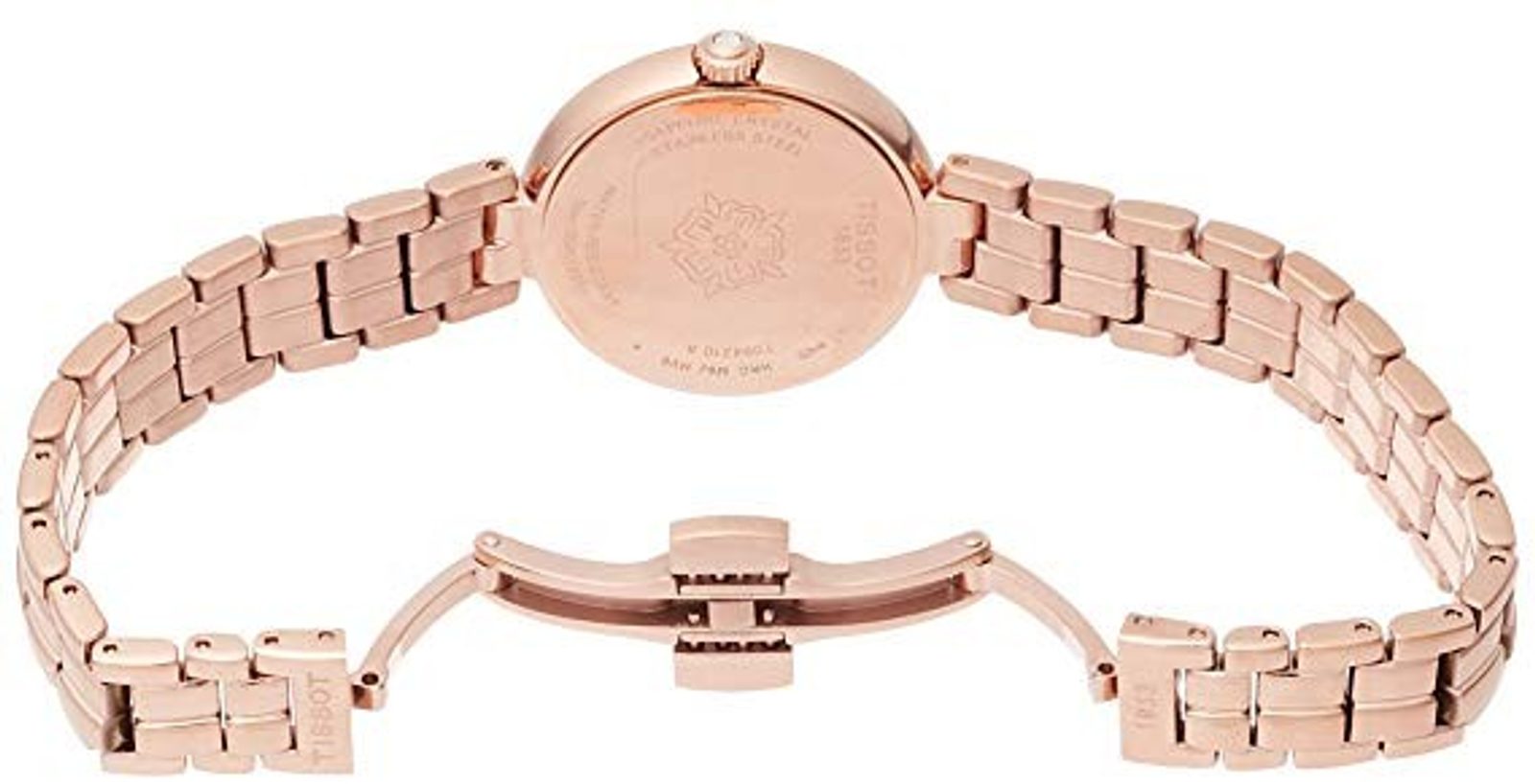 Tissot T-Lady Flamingo rose gold caseback with engraved branding