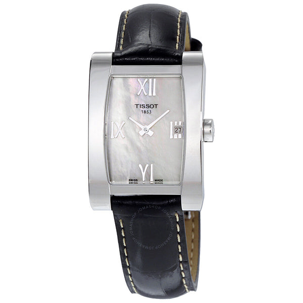 Tissot T-Lady Generosi-T White Mother of Pearl Dial Black Leather Ladies Watch T007.309.16.113.02 - The Watches Men & Co