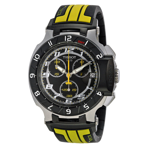 Tissot T-Race Chronograph Black Dial Black and Yellow Rubber Men's Watch T0484172705713 - The Watches Men & Co
