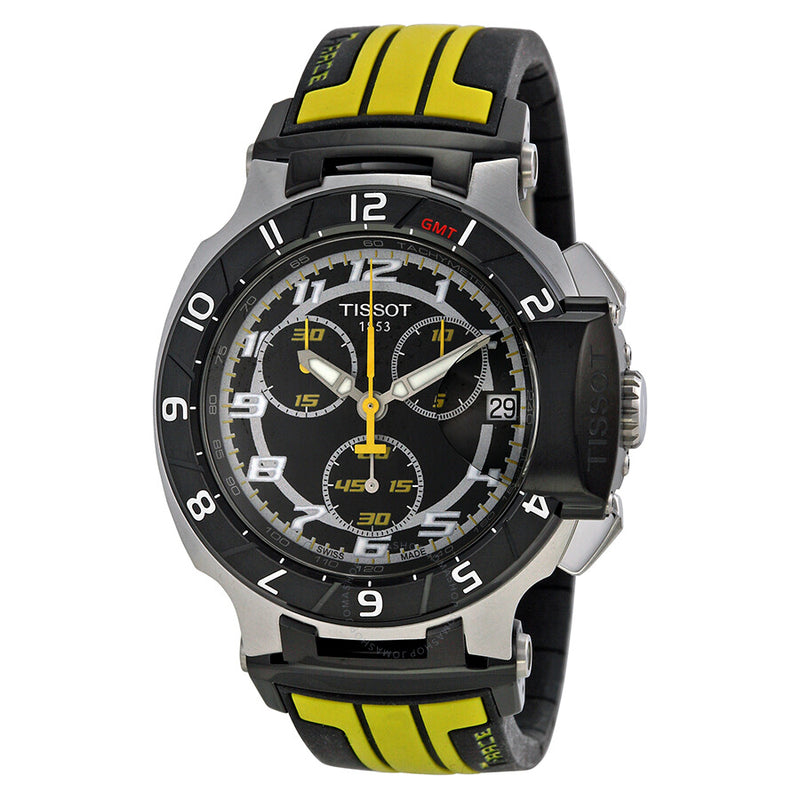 Tissot T-Race Chronograph Black Dial Black and Yellow Rubber Men's Watch T0484172705713 - The Watches Men & Co