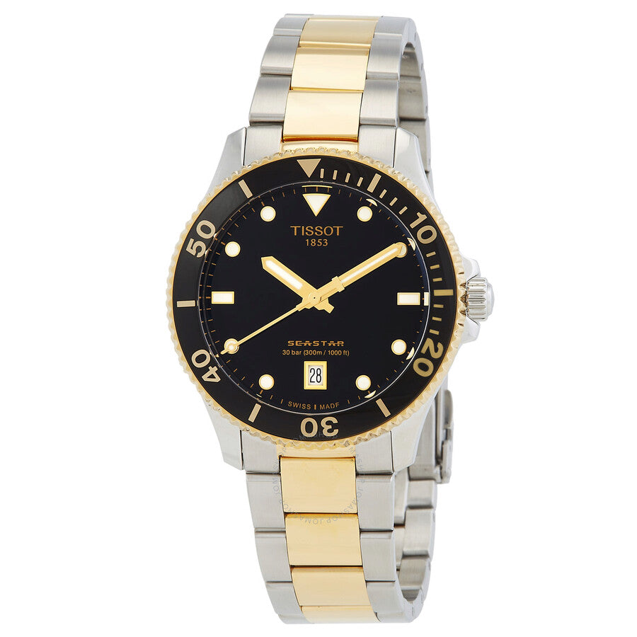 Tissot T-Sport quartz men's watch with black dial and two-tone bracelet