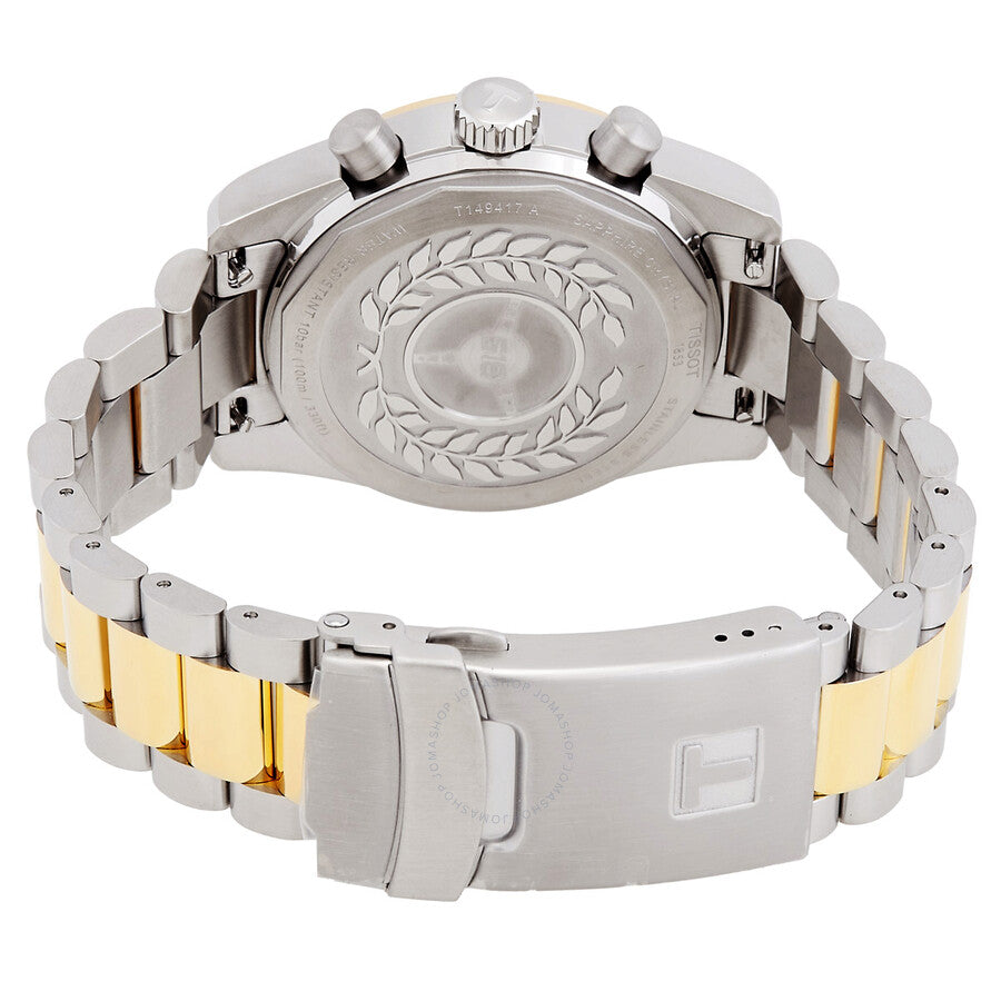 Tissot T-Sport Chronograph caseback with two-tone steel and gold bracelet