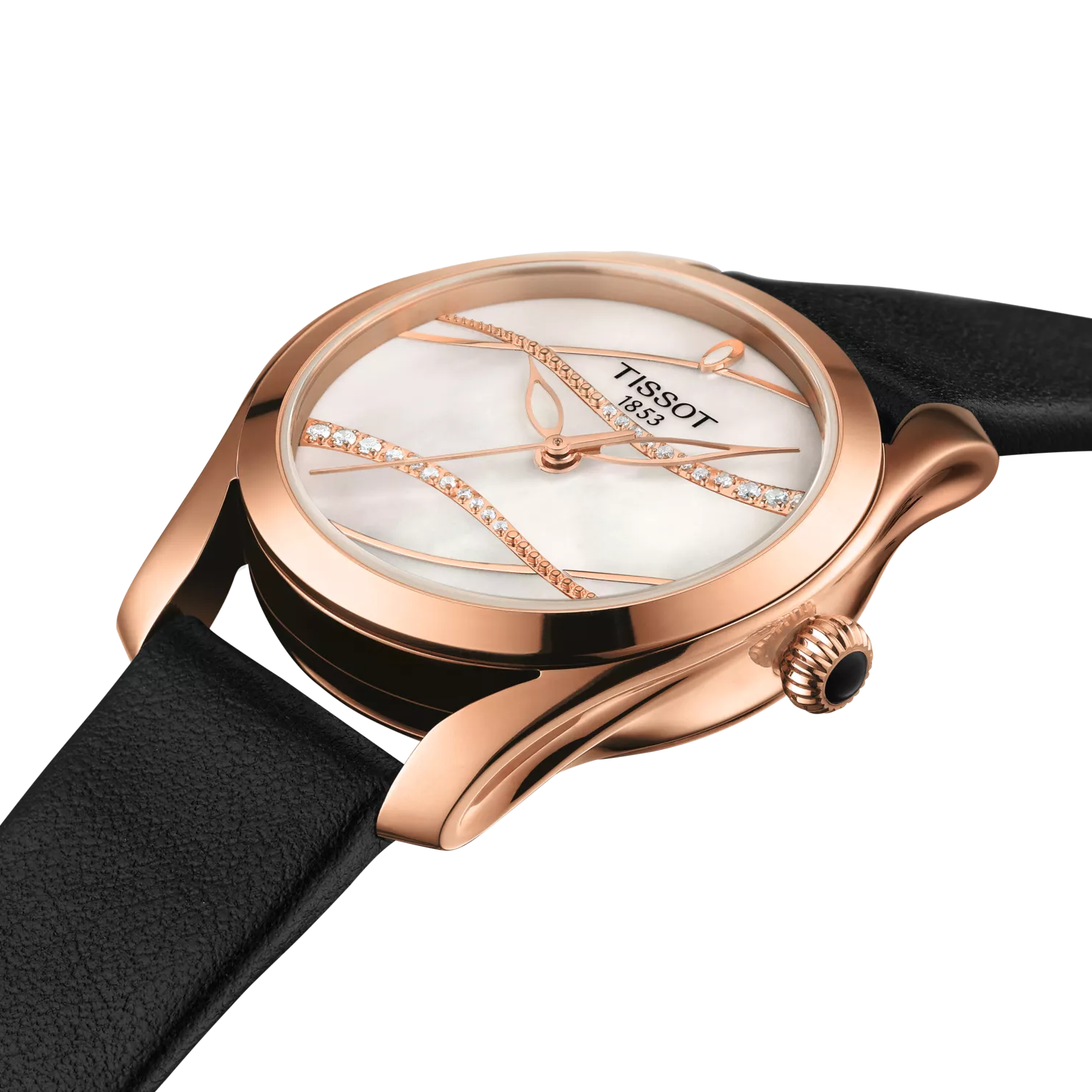 Tissot T-Wave rose gold case with mother-of-pearl dial and rose gold diamond-set hands