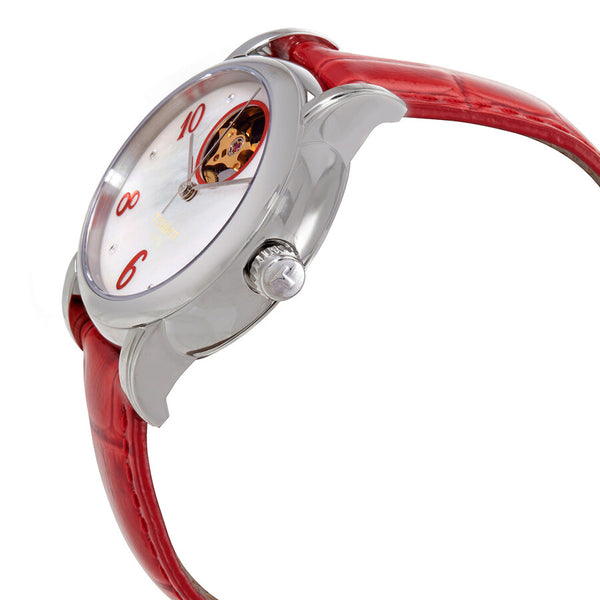 Tissot T-Classic Automatic Mother of Pearl Dial Red Leather Ladies Watch T050.207.16.116.03 - The Watches Men & Co #2