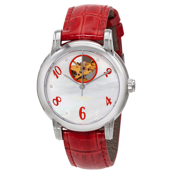 Tissot T-Classic Automatic Mother of Pearl Dial Red Leather Ladies Watch T050.207.16.116.03 - The Watches Men & Co