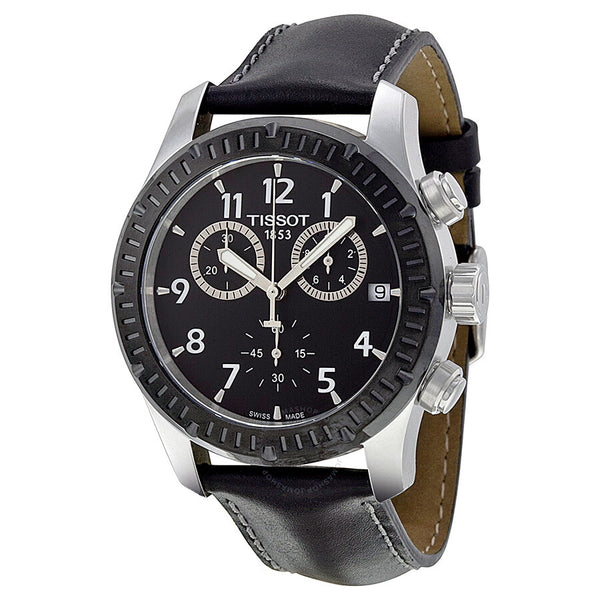 Tissot V8 Chronograph Black Dial Black Leather Men's Watch T0394172605700 - The Watches Men & Co