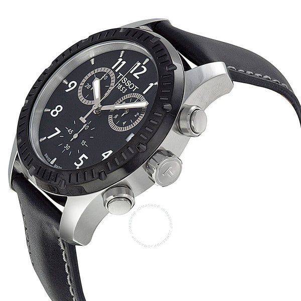Tissot V8 Chronograph Black Dial Black Leather Men's Watch T0394172605700 - The Watches Men & Co #2