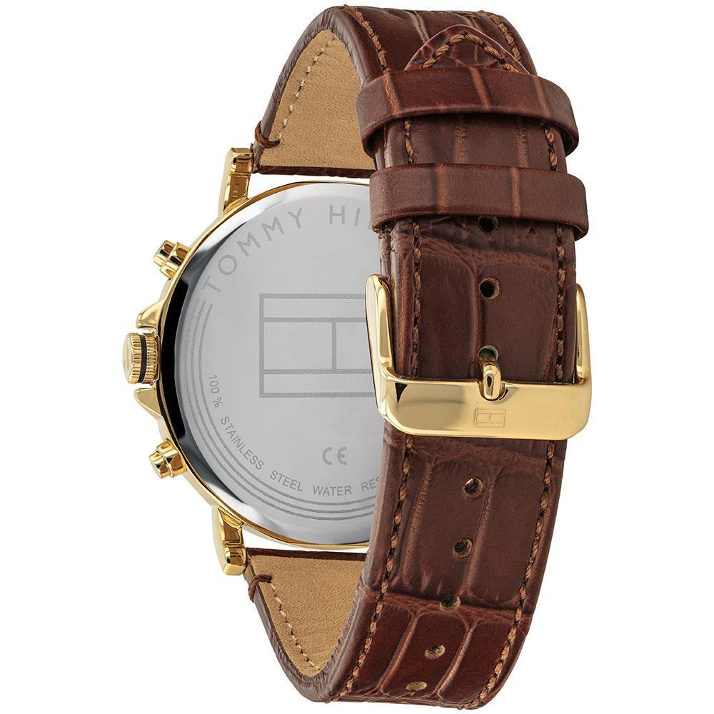 Tommy Hilfiger watch caseback showing stainless steel and water resistance details