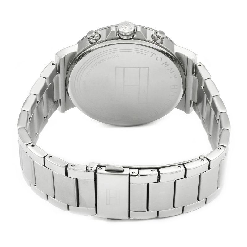 Tommy Hilfiger watch caseback showing stainless steel construction and engraved details