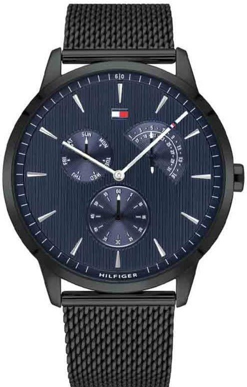 Tommy Hilfiger men's watch with dark blue dial and black mesh strap