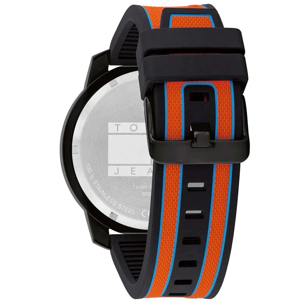 Tommy Hilfiger watch caseback showing stainless steel back with engraved branding