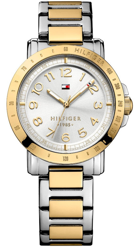 Tommy Hilfiger women's watch with two-tone silver and gold stainless steel case and bracelet