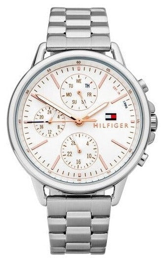 Tommy Hilfiger Sport Lux women's chronograph watch with silver steel bracelet and white dial