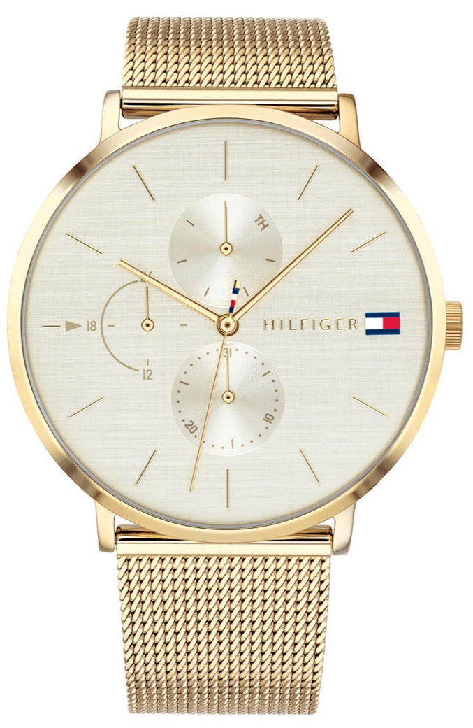Tommy Hilfiger 1781943 women's watch with gold mesh strap and cream dial