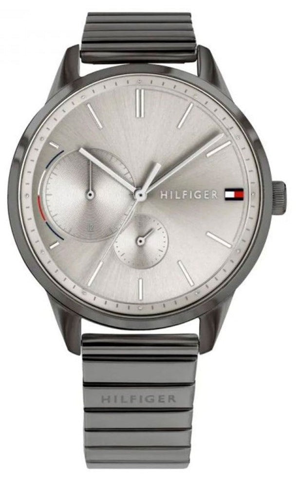 Tommy Hilfiger 1782062 women's watch with grey stainless steel case and silver dial, front view