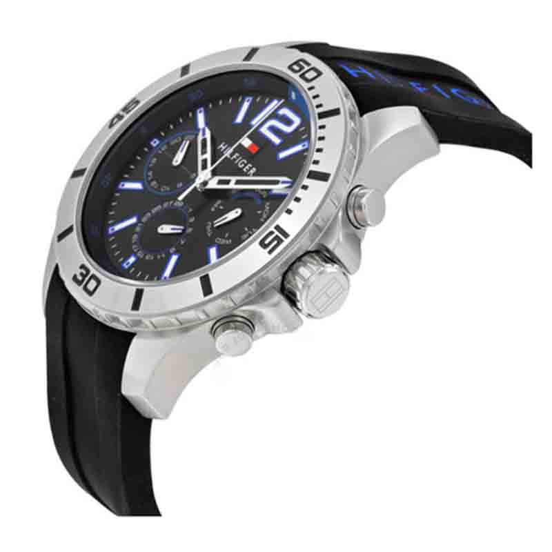 Tommy Hilfiger 1791143 chronograph watch side angle view showing case and strap
