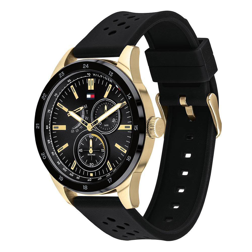 Tommy Hilfiger 1791636 multi-function watch worn on wrist showing full strap