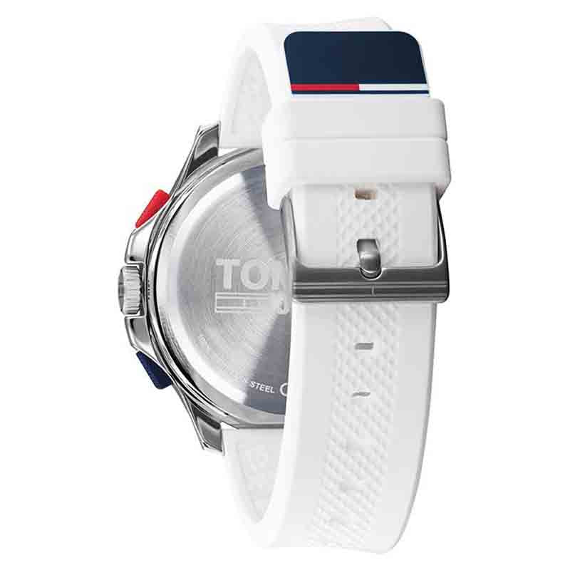 Tommy Hilfiger white silicone strap with textured pattern and metal buckle