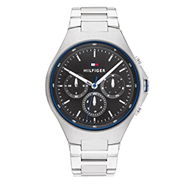 Tommy Hilfiger 1792054 silver stainless steel watch with black chronograph dial