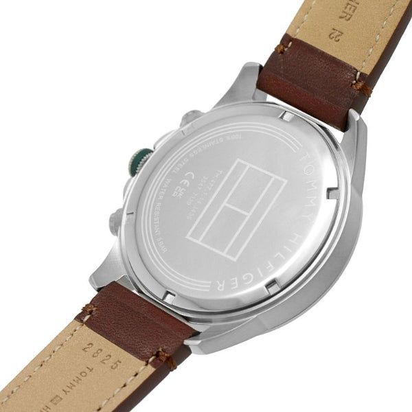 Tommy Hilfiger watch caseback showing transparent glass and model specifications
