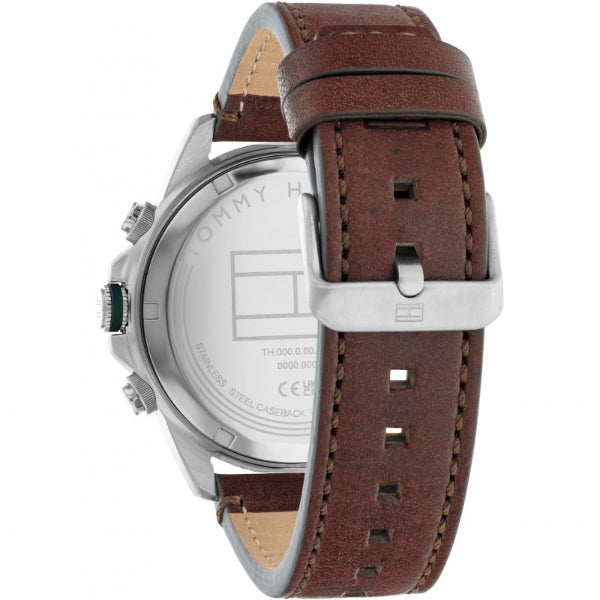 Tommy Hilfiger watch brown leather strap with stitching and adjustment holes