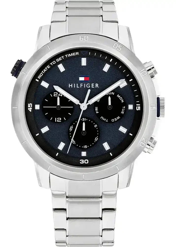 Tommy Hilfiger Troy men's watch with blue dial and silver metal bracelet