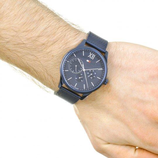 Tommy Hilfiger all-blue chronograph men's watch worn on wrist