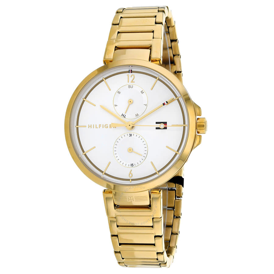 Tommy Hilfiger Angela women's white dial gold watch with subdials