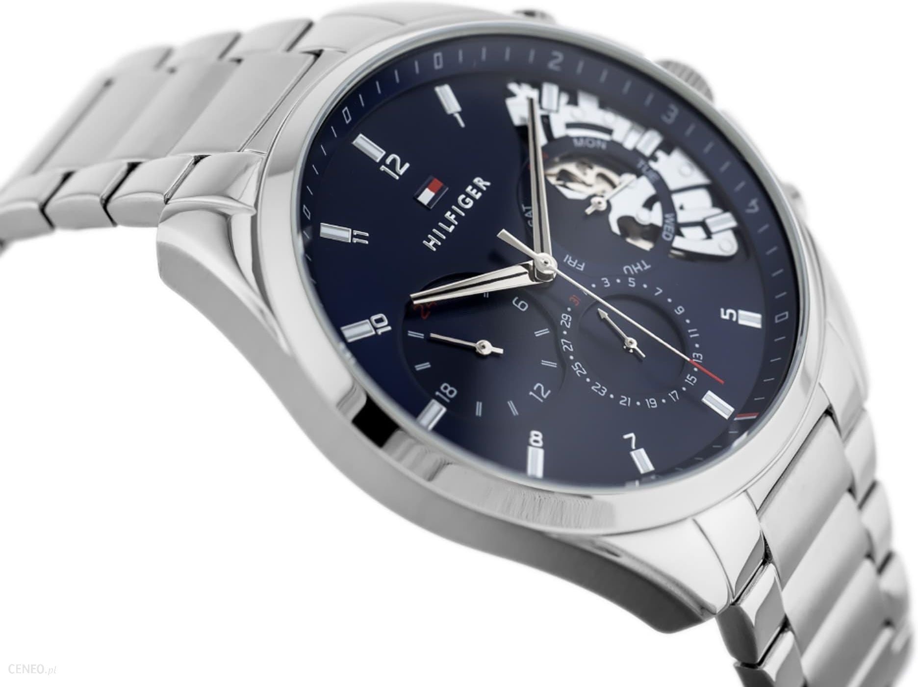 Tommy Hilfiger Baker 1710448 three-quarter angle view of navy dial chronograph watch