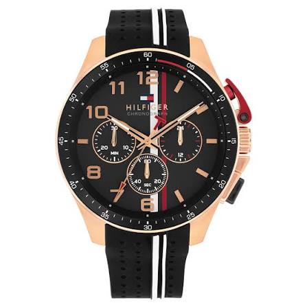 Tommy Hilfiger Bank 46mm chronograph men's watch with rose gold case and black dial