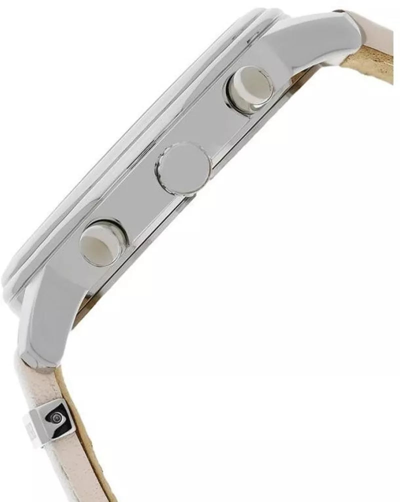 Tommy Hilfiger Blake watch side view showing chronograph pushers and cream leather strap detail