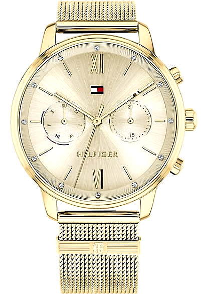 Tommy Hilfiger Blake women's watch front view with dual subdials and Roman numerals