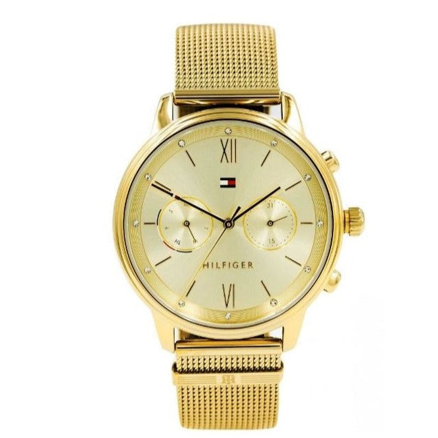 Tommy Hilfiger Blake women's gold quartz chronograph watch with mesh bracelet