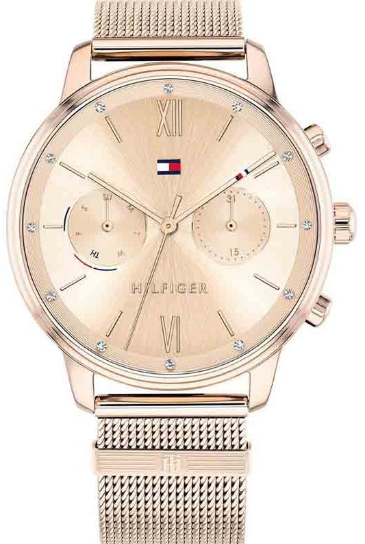 Tommy Hilfiger Blake womens chronograph watch with rose gold case and mesh strap