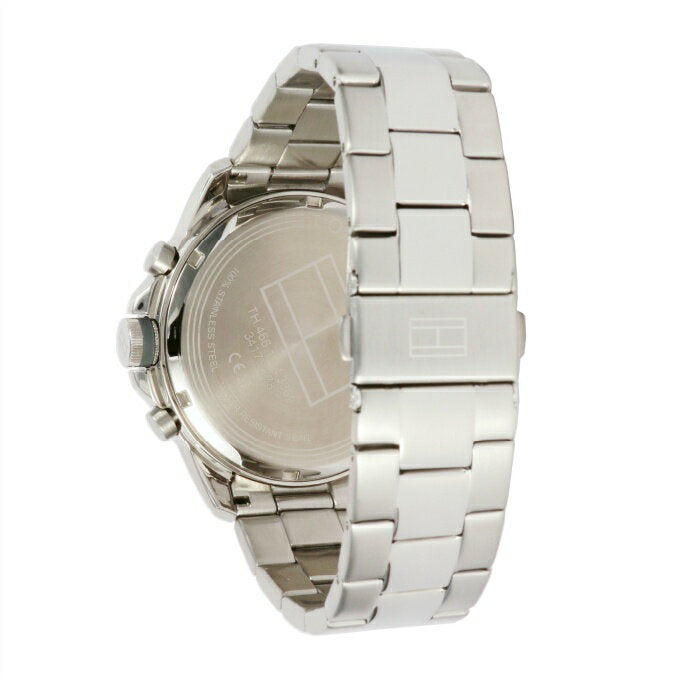 Tommy Hilfiger Blaze watch caseback showing stainless steel metal back and bracelet