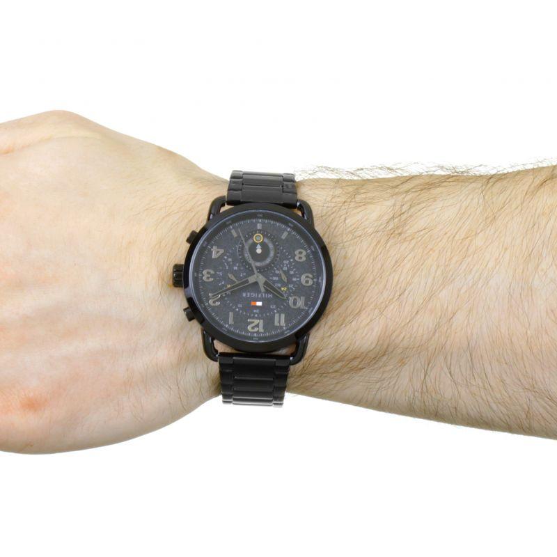 Tommy Hilfiger chronograph men's watch on wrist displaying full face and bracelet