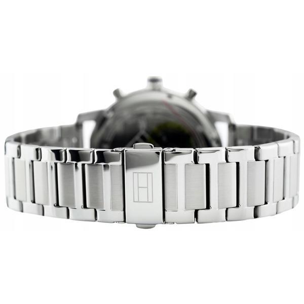 Tommy Hilfiger chronograph watch stainless steel bracelet and caseback detail