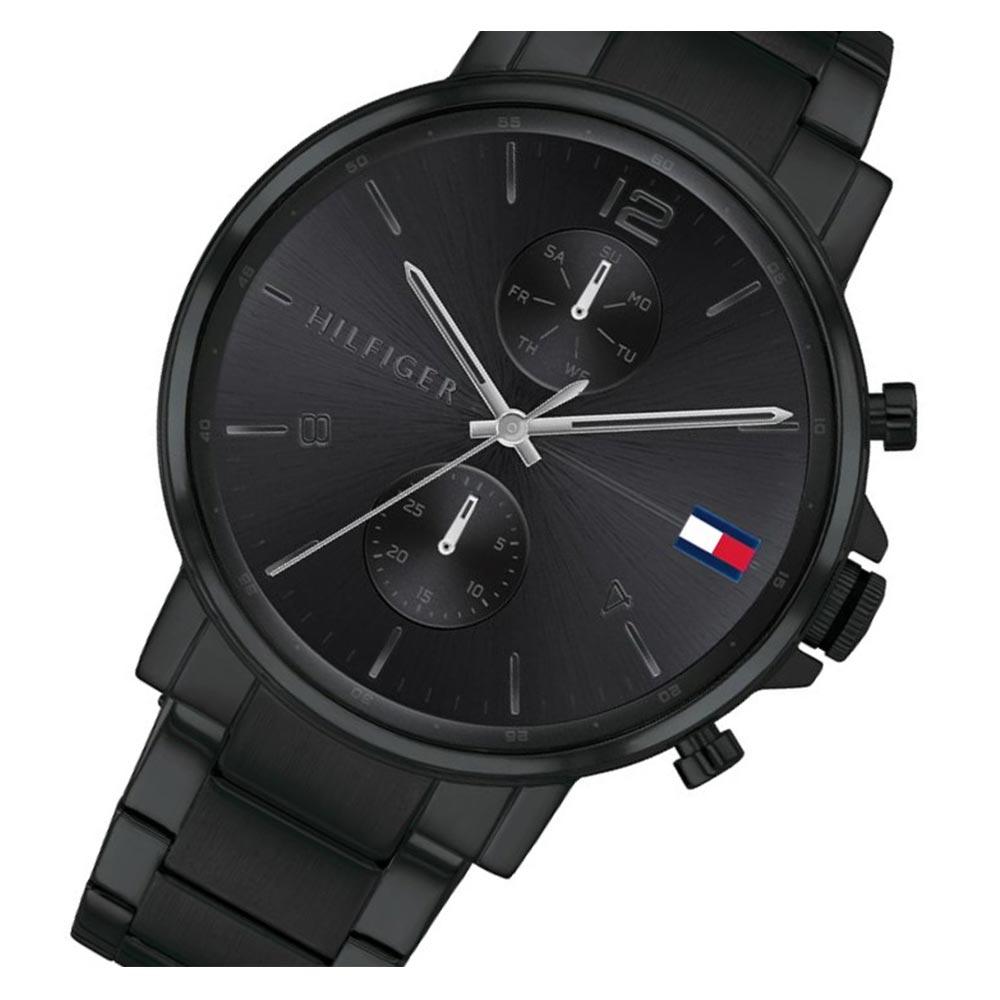 Tommy Hilfiger Daniel chronograph watch angled three-quarter view on black band