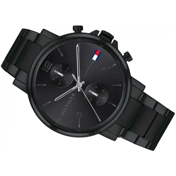 Tommy Hilfiger Daniel black steel multi-function watch with extended view of band