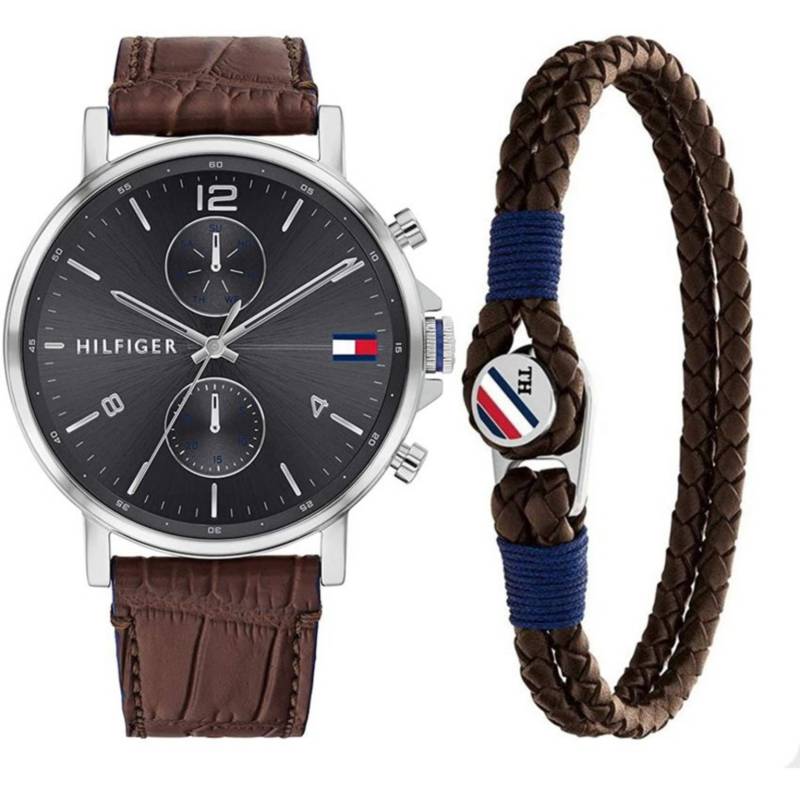 Tommy Hilfiger Daniel watch with brown braided leather bracelet accent piece