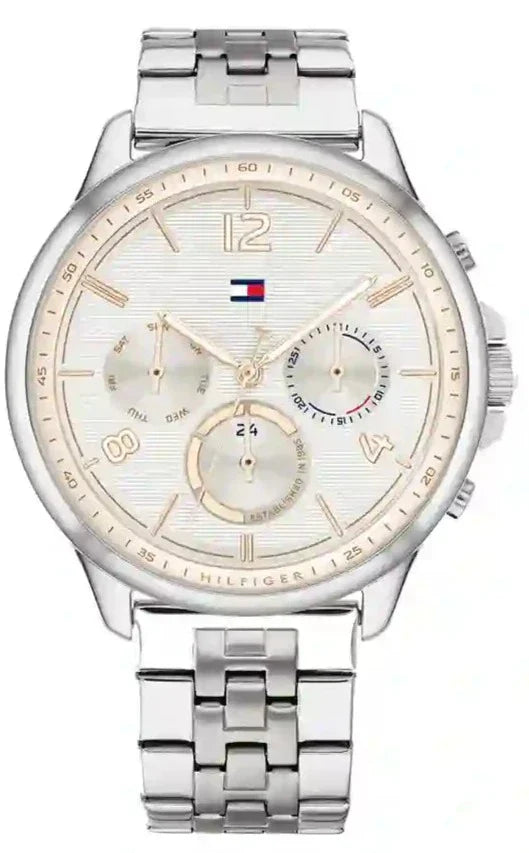 Tommy Hilfiger Harper women's watch with white dial, rose gold indices, stainless steel case and band