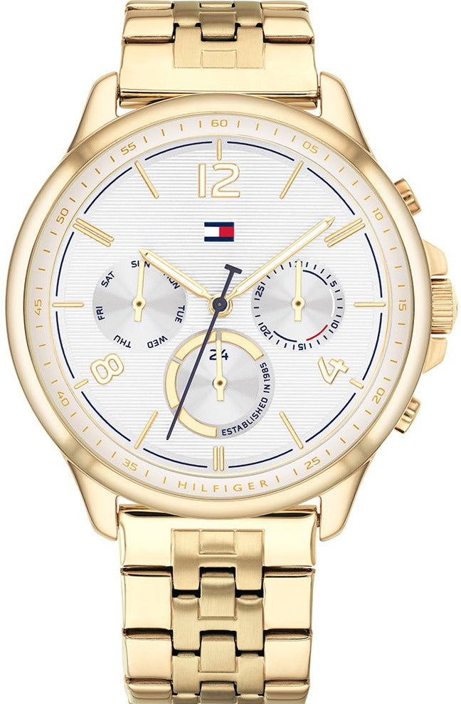 Tommy Hilfiger Harper chronograph watch with white dial and gold-tone steel bracelet