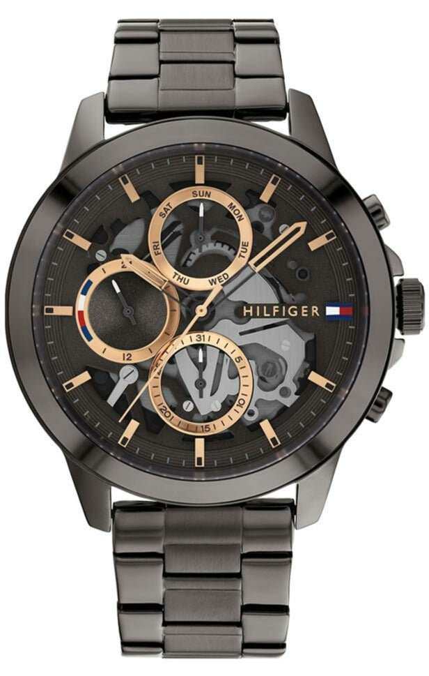 Tommy Hilfiger Henry round grey chronograph men's watch with gunmetal dial and rose gold subdials