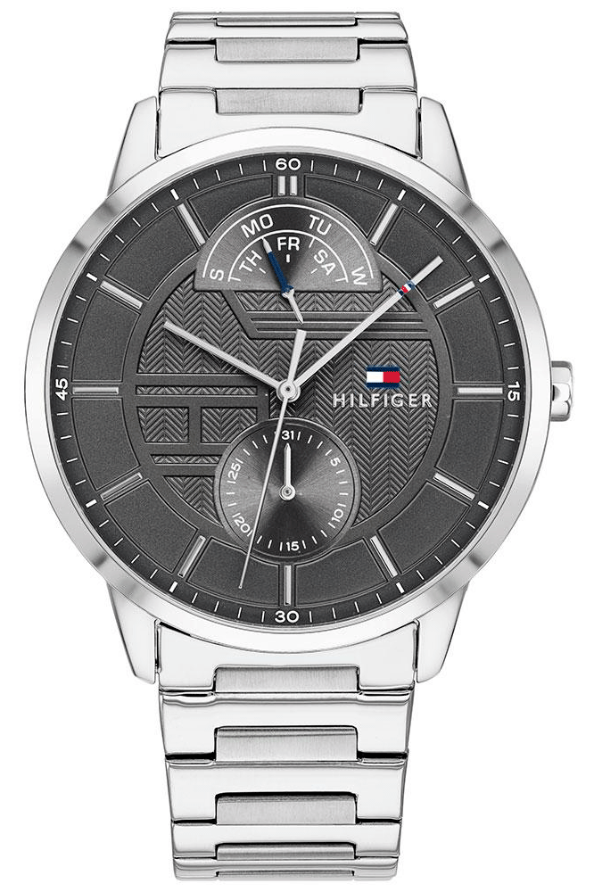 Tommy Hilfiger Hunter men's analog watch with dark gray dial and silver stainless steel bracelet