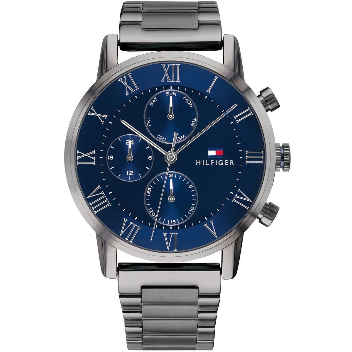 Tommy Hilfiger Kane blue dial chronograph watch with steel bracelet and roman numerals