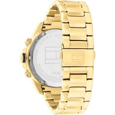 Case back of Tommy Hilfiger Lars gold watch with transparent display