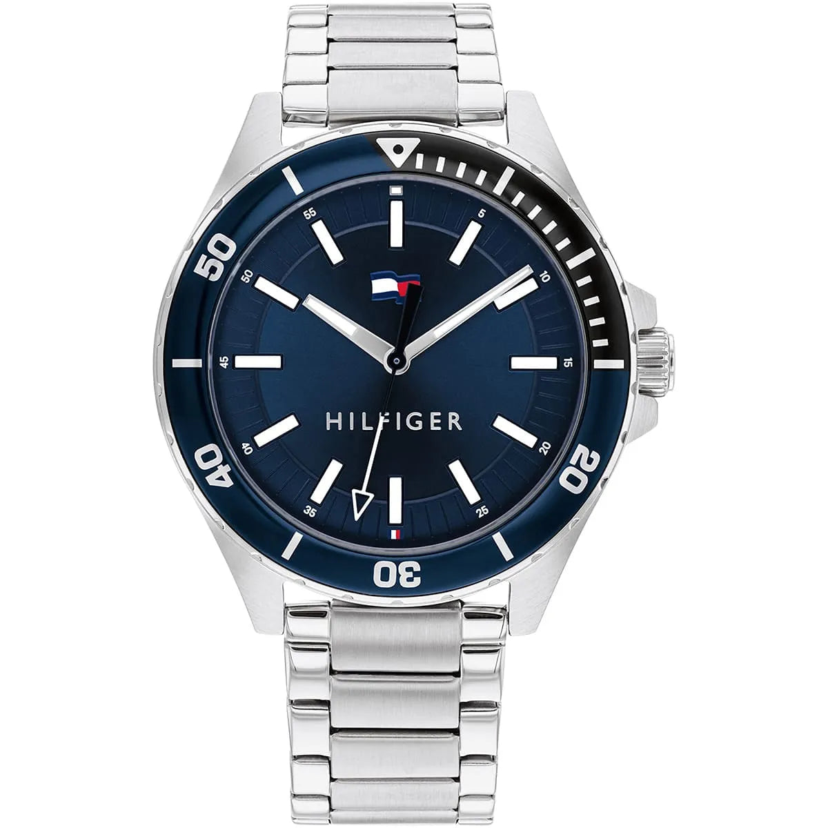 Tommy Hilfiger Logan watch with blue dial and silver stainless steel bracelet