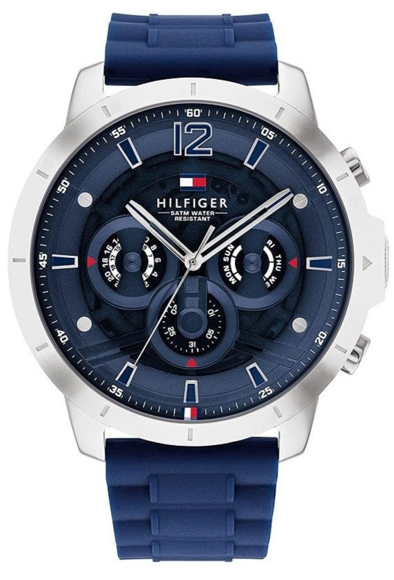 Tommy Hilfiger Luca men's chronograph watch with blue dial and silver case